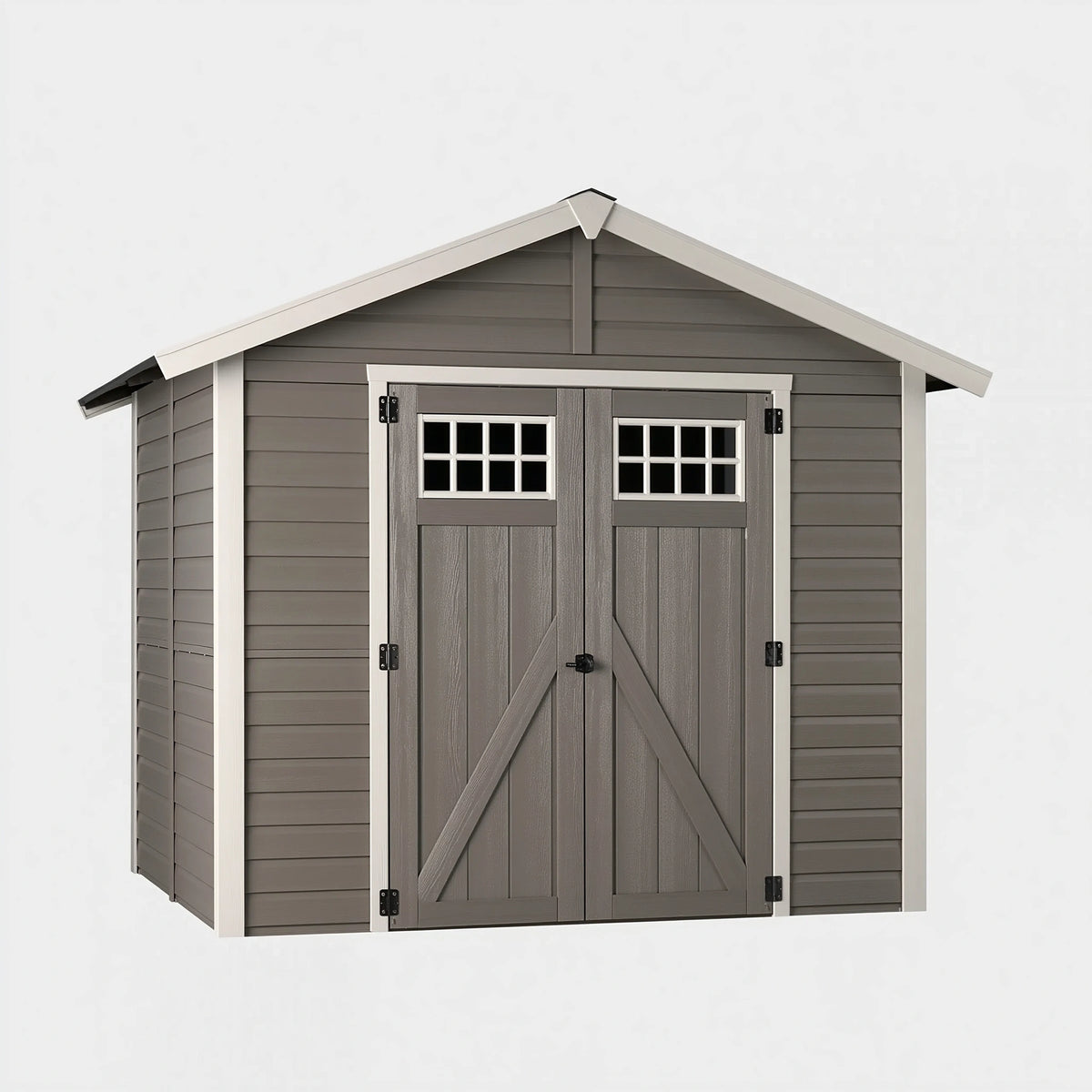 Gartenhaus 200 cm x 120 cm x 180 cm aus Kunststoff Anthrazit Weiß mit Doppeltür im Landhausstil