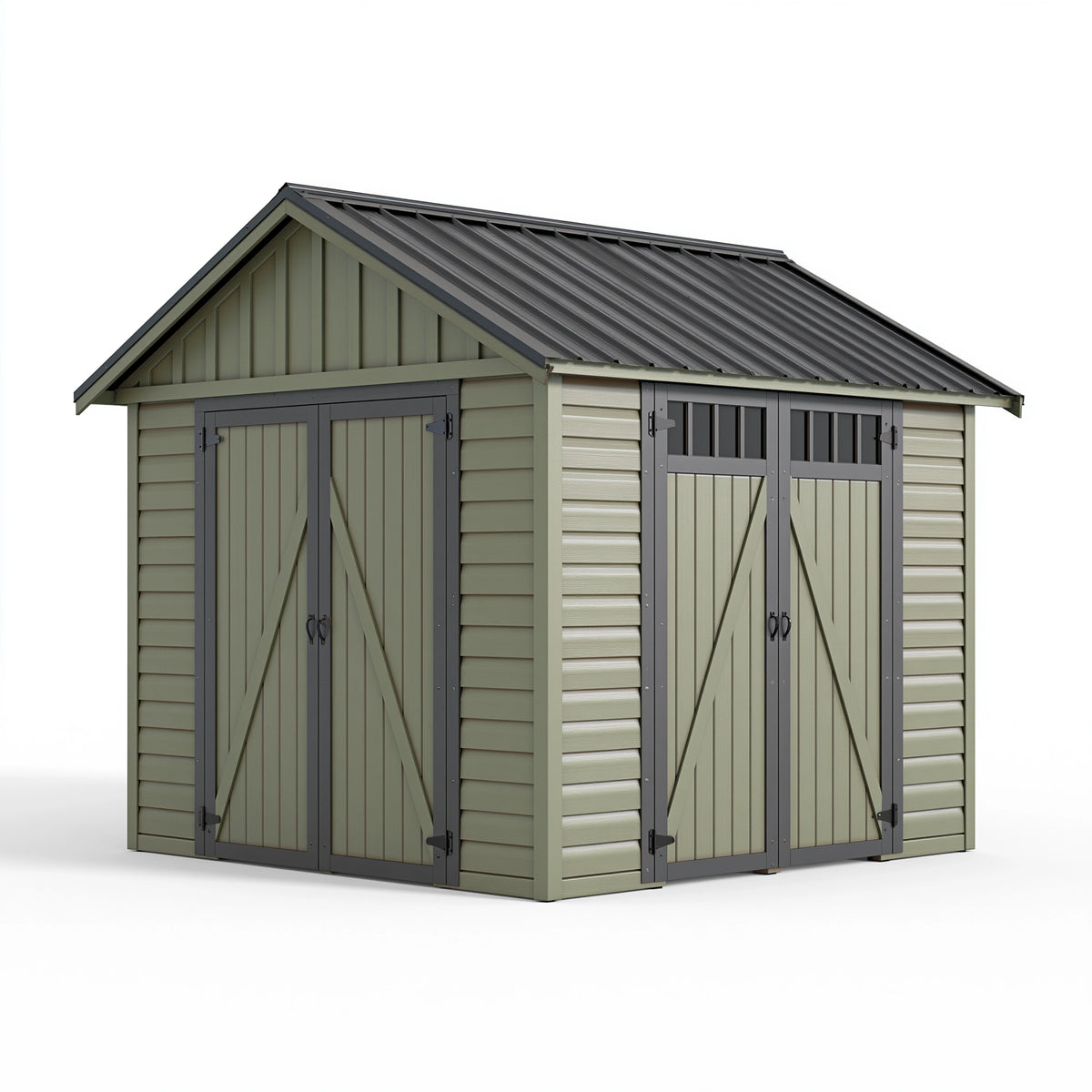 Geräteschuppen 300 x 240 x 250 cm Kunststoff Grün - Gartenhaus mit Satteldach und Doppeltüren
