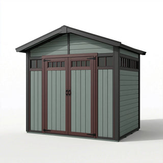 Gartenhaus 180 x 120 x 200 cm Kunststoff Grünbraun mit Doppeltür und Satteldach