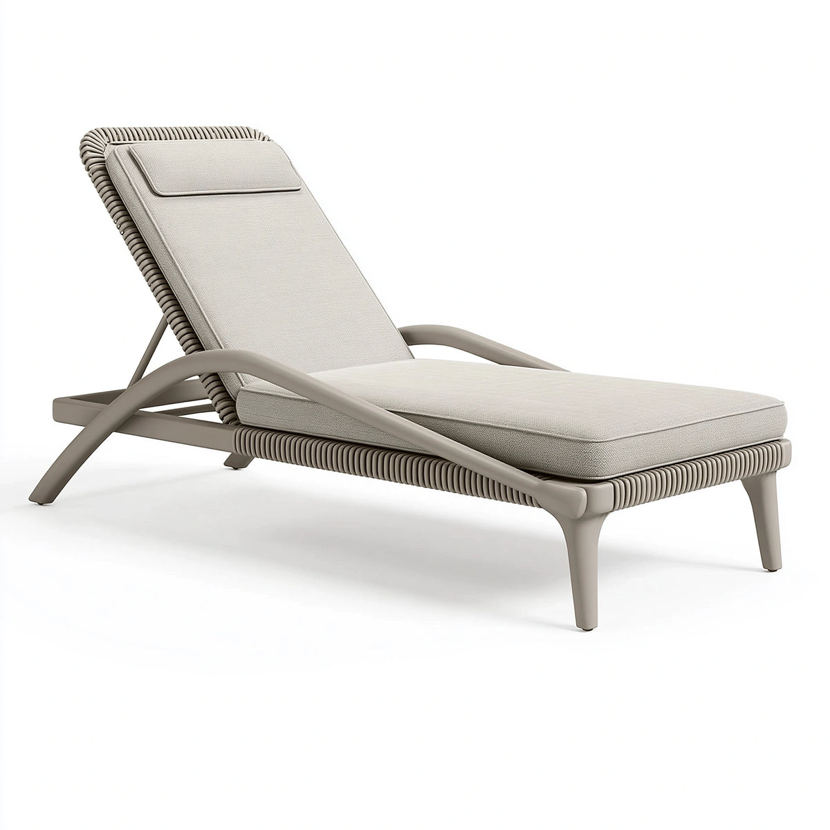 Sonnenliege 200 x 75 x 85 cm Textilbespannung Beige mit Armlehnen