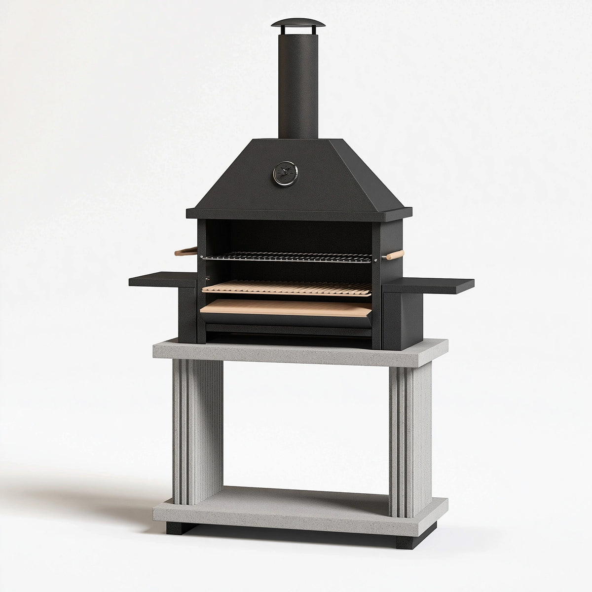 Gartengrill 120 x 60 x 190 cm Stahl Schwarz mit Kamin und Thermometer