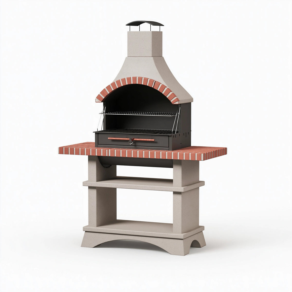 Gartengrill 120 x 70 x 220 cm aus Beton und Stahl Beige Schwarz Ziegeloptik mit Kamin