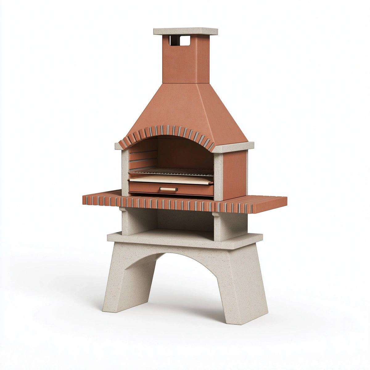 Gartengrillkamin 140 x 85 x 245 cm aus Beton in Terrakotta Creme mit Grillrost