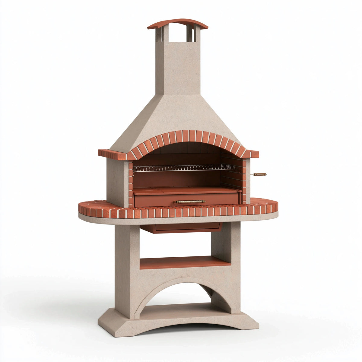 Gartengrill 120 x 75 x 220 cm Beton Ziegelrot mit Kamin und Grillrost