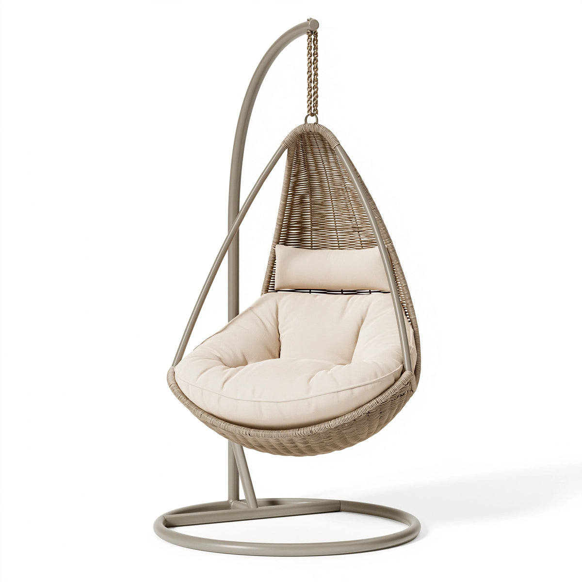 Hängesessel 105 x 105 x 195 cm Geflecht Metall Taupe Creme mit Gestell Boho