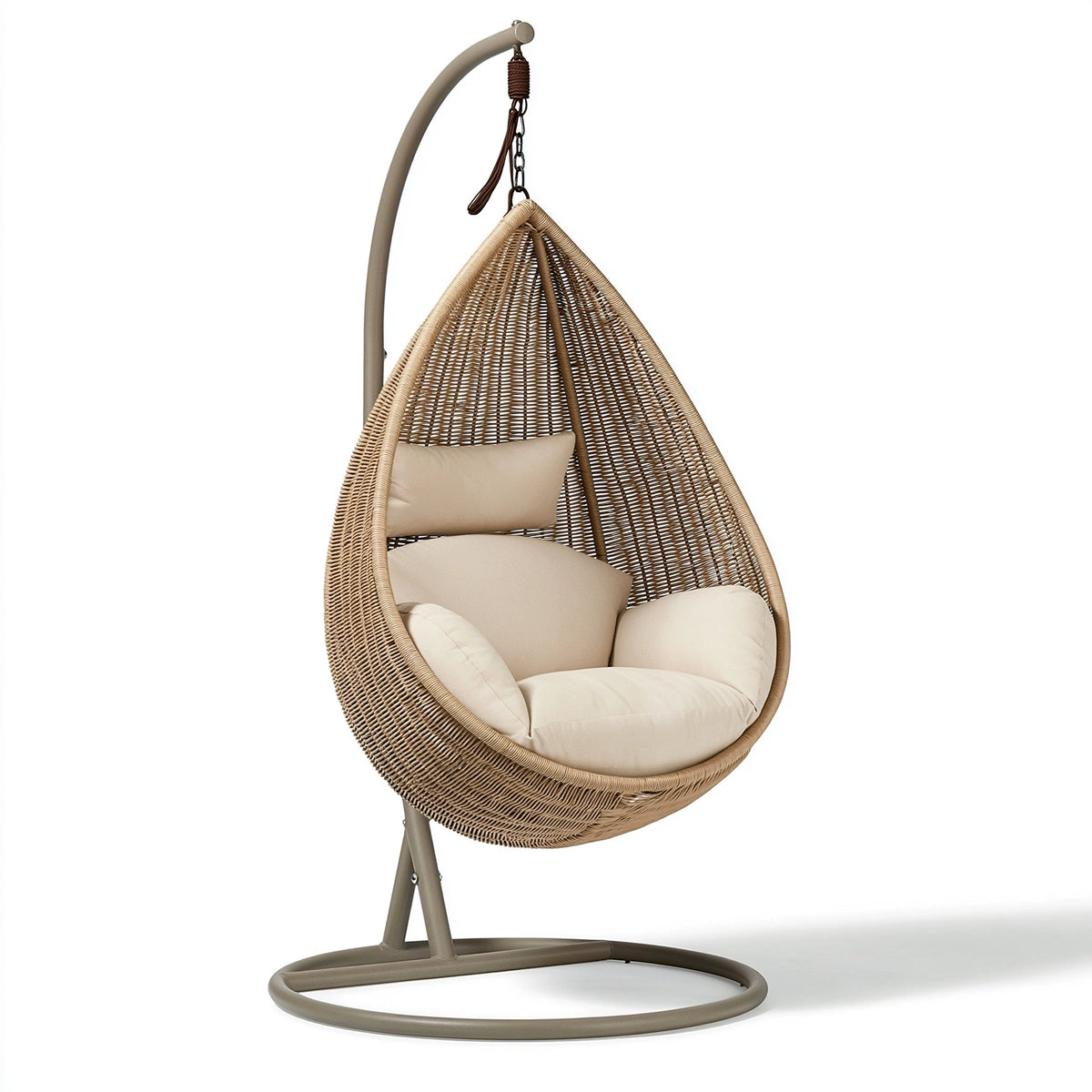Hängesessel 110 x 110 x 195 cm Metall und Flechtmaterial Beige mit Standgestell