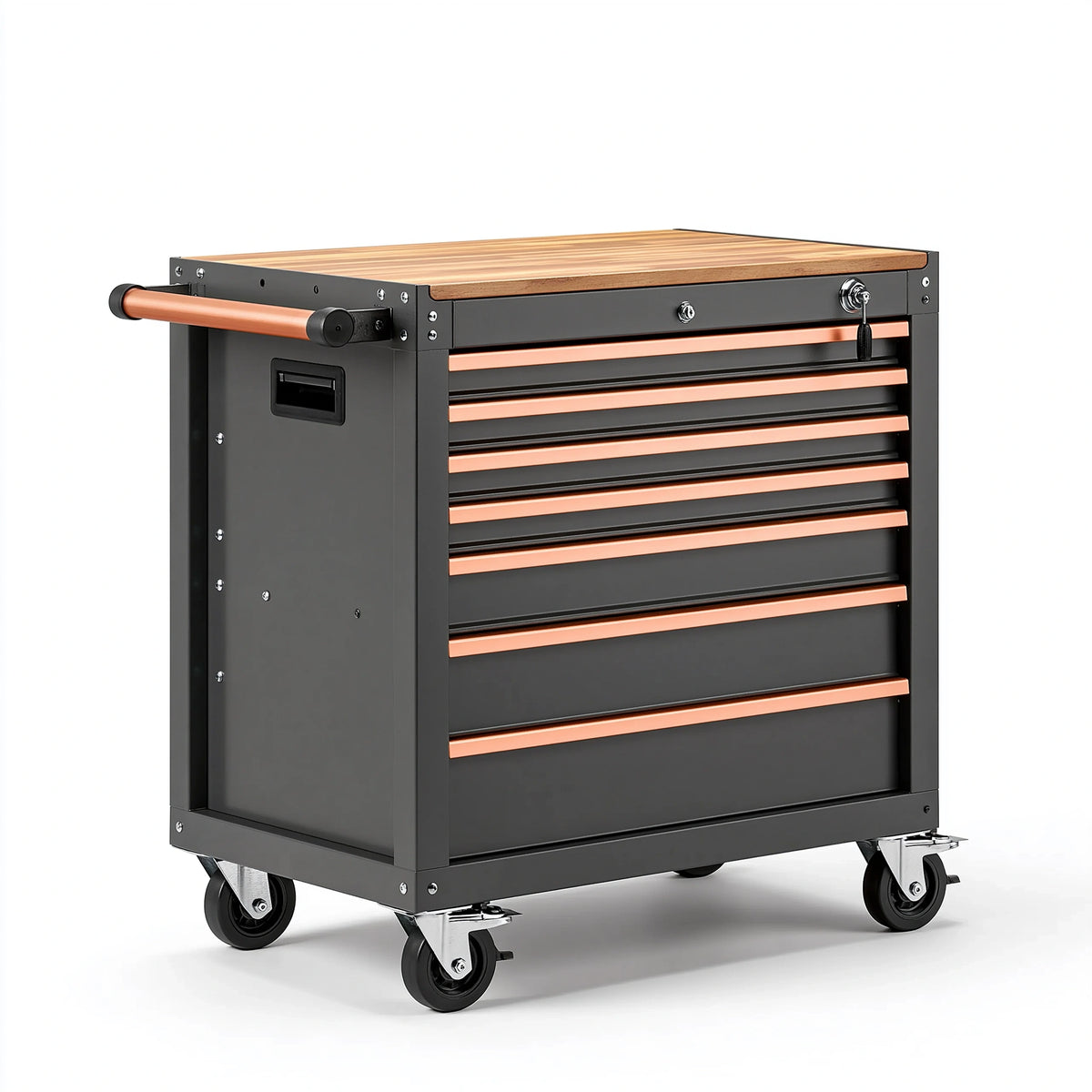 Werkzeugwagen 80 x 45 x 95 cm Stahl Schwarz Kupferfarben abschließbar mit 7 Schubladen