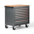 Werkzeugwagen 72 x 46 x 90 cm aus Stahl Schwarz mit Holzarbeitsplatte und 7 Schubladen