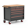 Werkzeugwagen 90 x 50 x 100 cm Stahl Schwarz mit Holzarbeitsplatte abschließbar