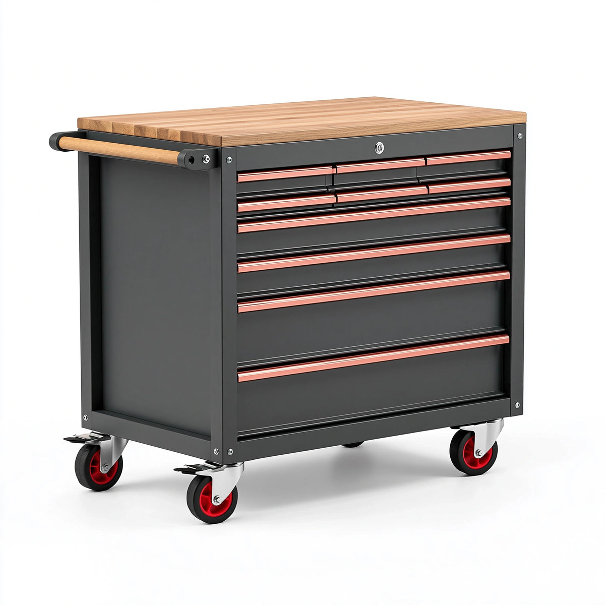Werkzeugwagen 90 x 50 x 100 cm Stahl Schwarz mit Holzarbeitsplatte abschließbar