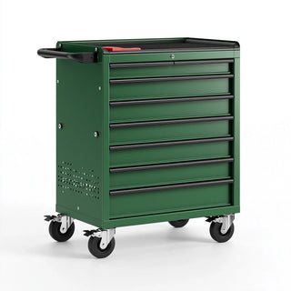 Werkzeugwagen 80 cm 50 cm 100 cm aus Stahl Grün Schwarz mit 7 Schubladen und Rollen