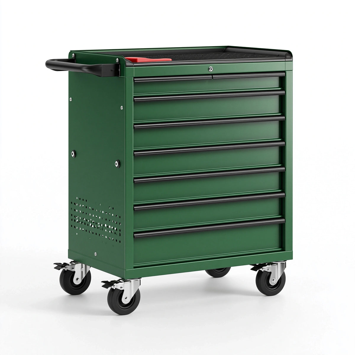Werkzeugwagen 80 cm 50 cm 100 cm aus Stahl Grün Schwarz mit 7 Schubladen und Rollen