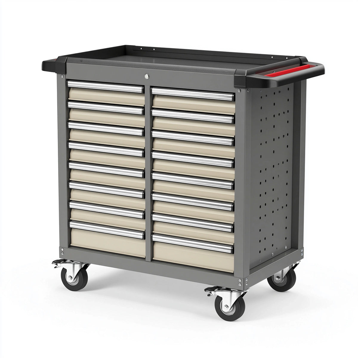 Werkzeugwagen 104 x 46 x 100 cm Stahl Schwarz Beige mit 20 Schubladen und Rollen